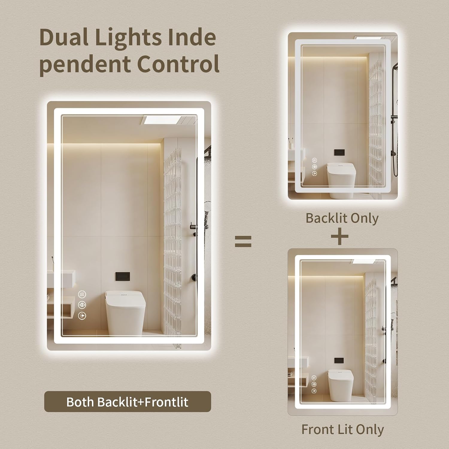 24"x36" LED Bathroom Mirror with Lights, Backlit + Front Lit, Anti-Fog, Lighted Bathroom Mirror for Wall, HD Shatterproof Tempered Glass, Dimmable, Memory Function (Horizontal/Vertical) - Image 2