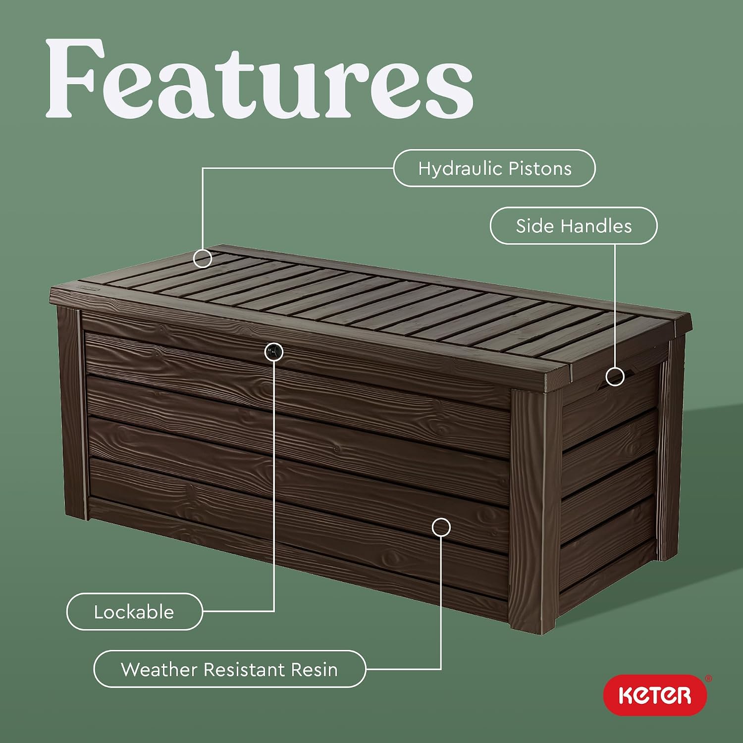 Keter Westwood 150 Gal Outdoor Storage Box for Patio and Pool Accessories - Image 4
