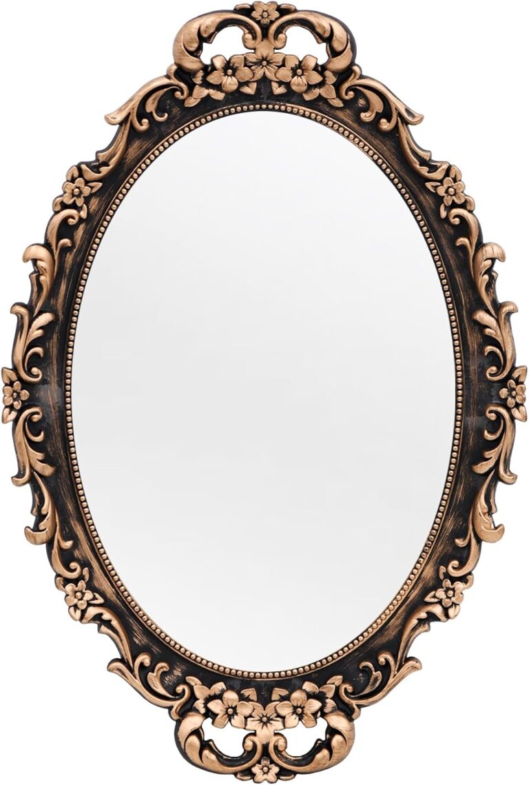 Tstarer Vintage Decorative Gold Framed Mirror, Wall Hanging Mirrors & Tabletop Tray for Bedroom Living Room Dresser Decor, Oval- 9.6" W x 14.3" L (Bronze)