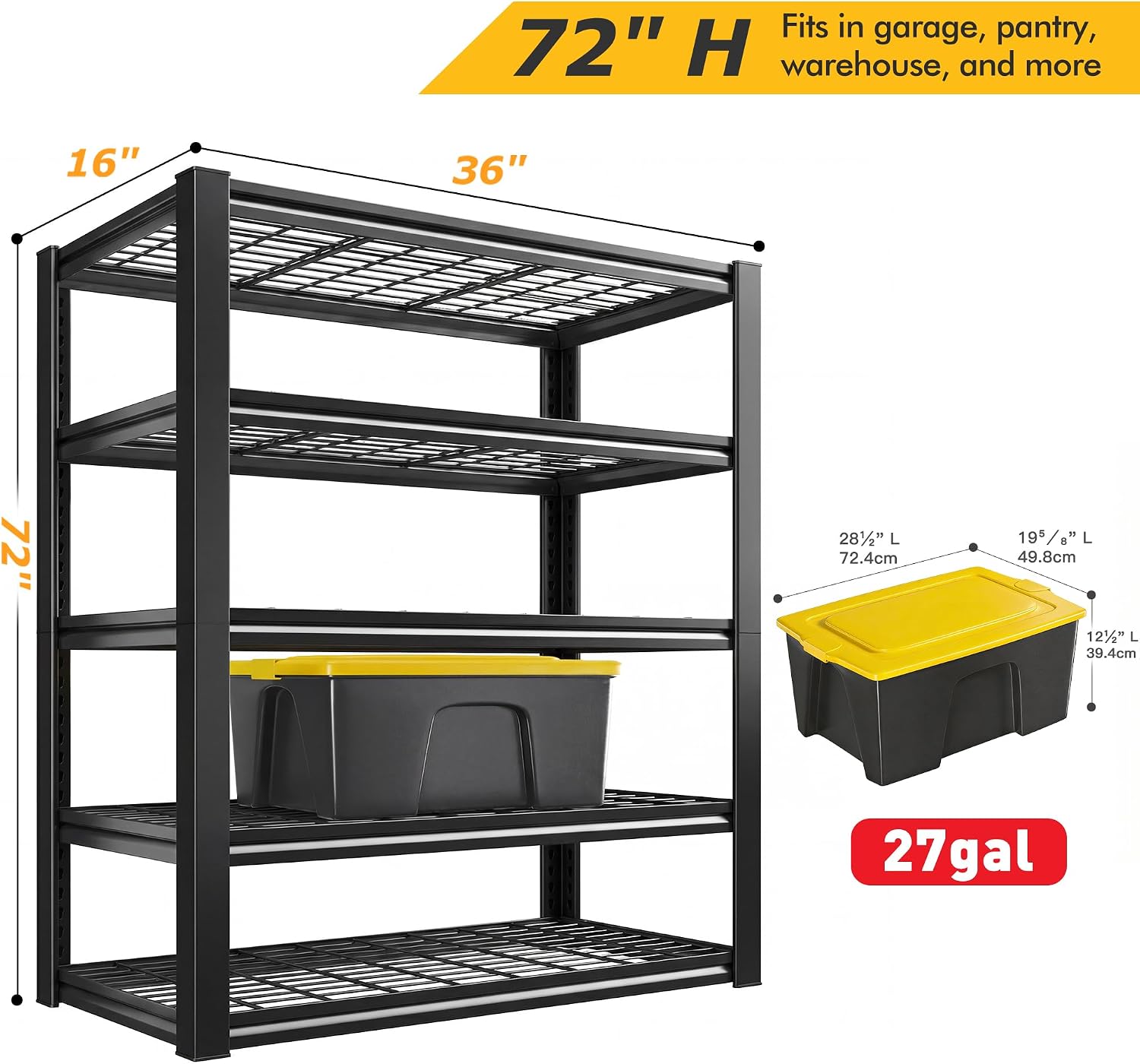 REIBII 72" H Garage Shelving 3200 LBS Heavy Duty Adjustable Storage Shelves - Image 2