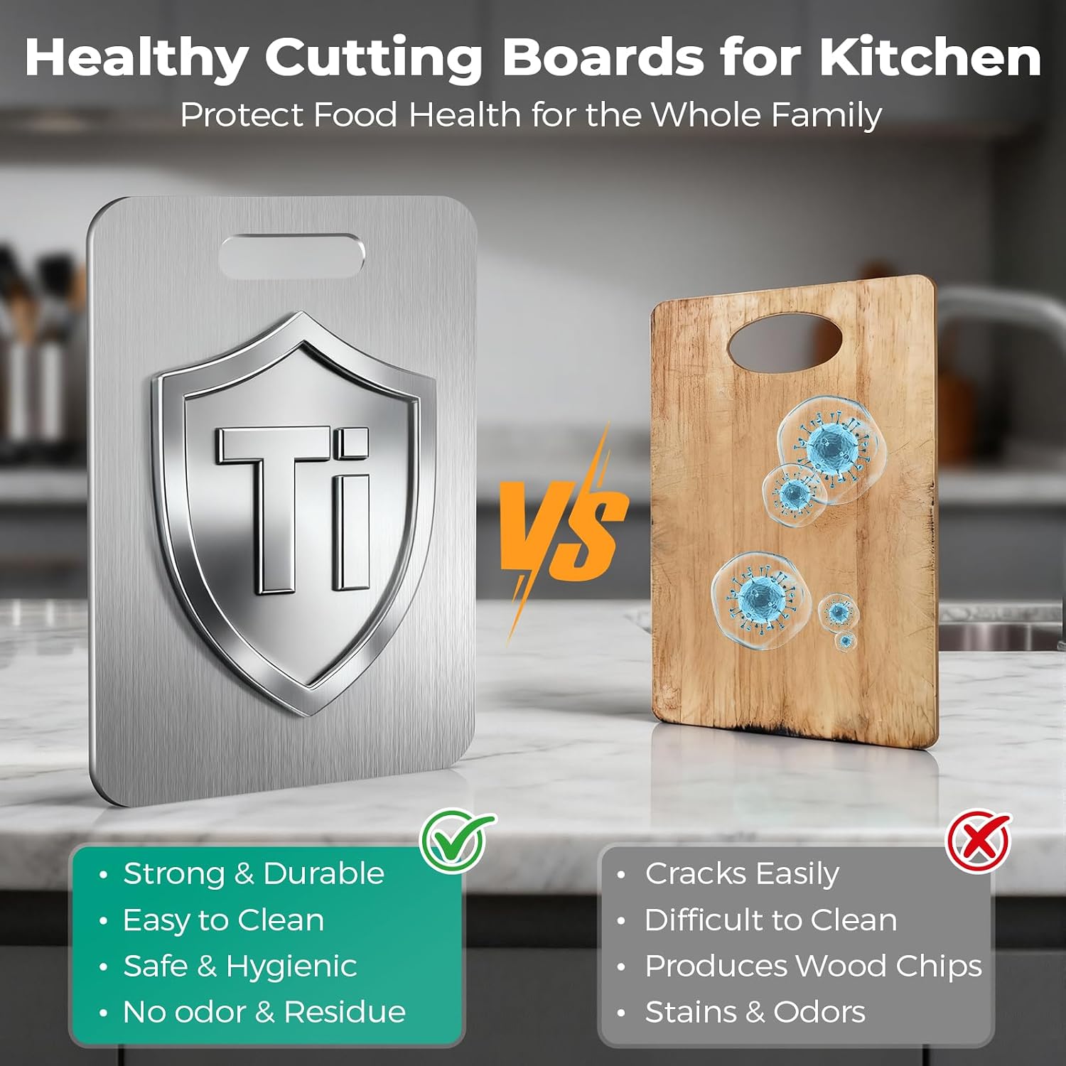 Katori Titanium Cutting Board - Upgraded 100% Pure Titanium Cutting Boards for Kitchen Non Toxic, Double Sided Food Grade Hygiene Non Moldy Dishwasher Safe Meat Fruit Metal Board (1PC 9x13.5 Inch) - Image 3