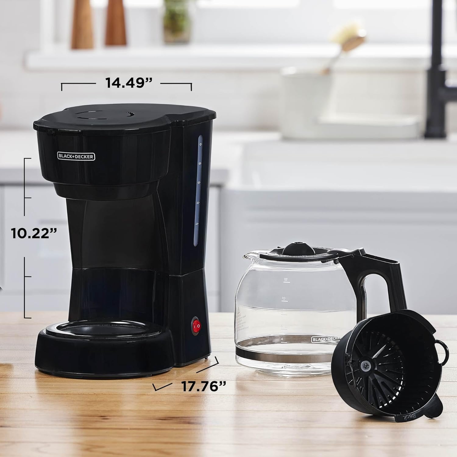 BLACK+DECKER 12-Cup Coffee Maker with Easy On/Off Switch, Easy Pour, Non-Drip Carafe with Removable Filter Basket, Vortex Technology, Black - Image 4