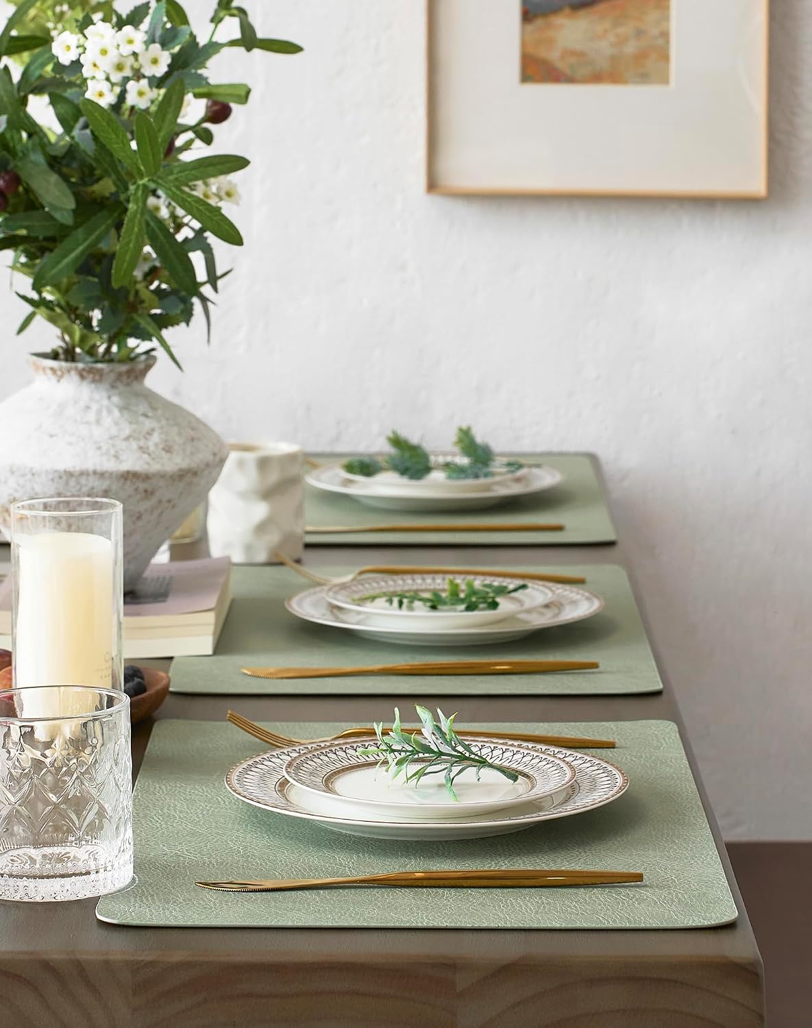 Leetaltree Reversible Faux Leather Placemats Set of 6, 12x17 Inch, Heat Resistant Waterproof Non-Slip Table Mats for Dining Kitchen, Mint Green - Image 3