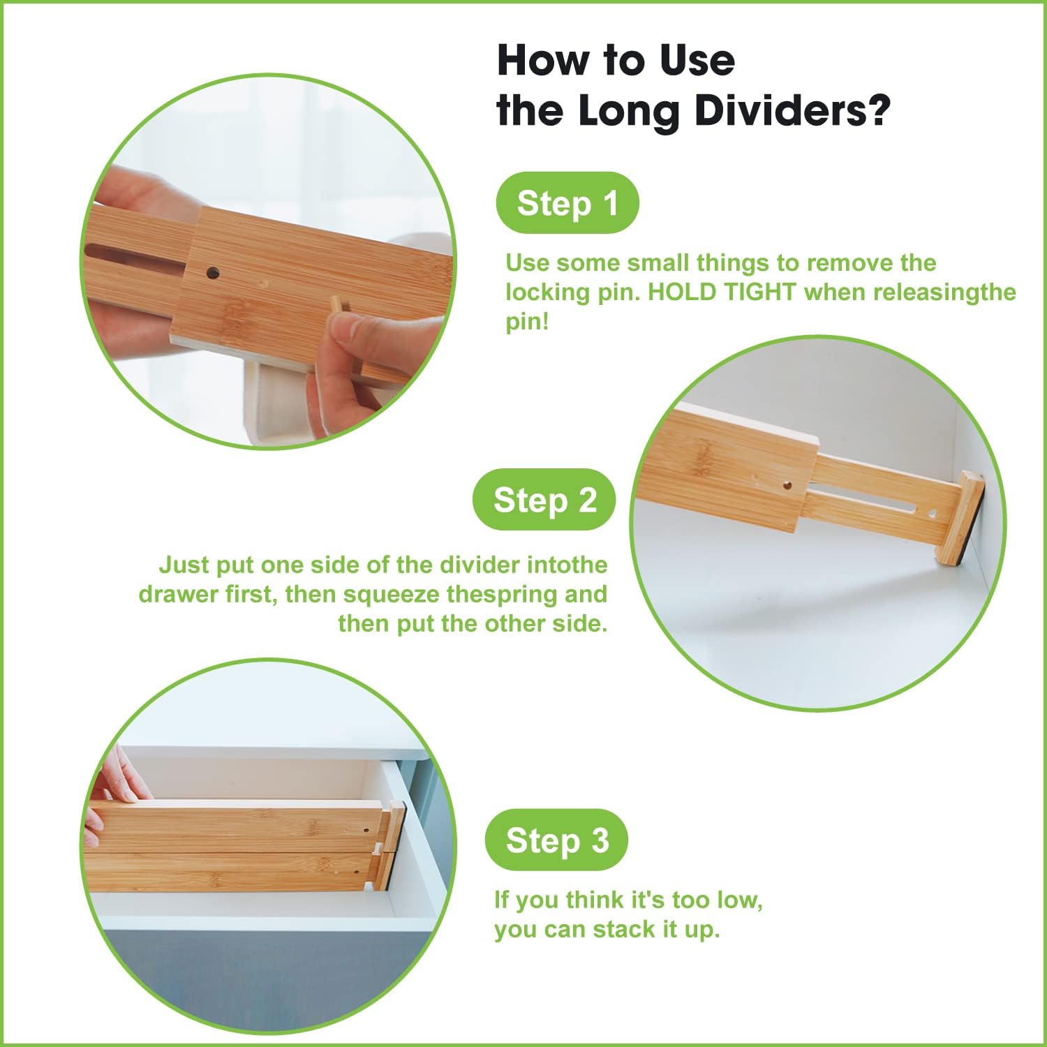 ANTOWIN 4 Pcs Expandable Bamboo Drawer Dividers, Fits 17.6-21.6" Drawers - Image 9