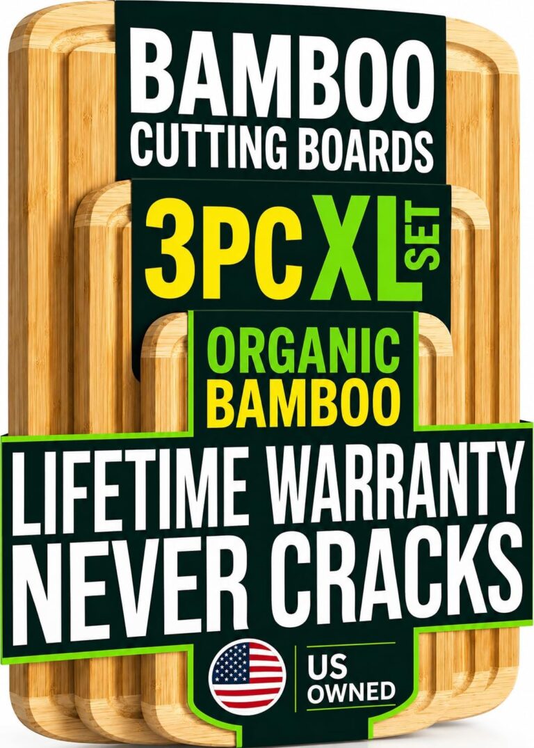 INDESTRUCTIBLE Extra Large Bamboo Cutting Board Set of 3 with Vertical Grain Strength Technology - XL Wood Cutting Boards for Kitchen and Lightweight Chopping Board Set - Replacements for Life