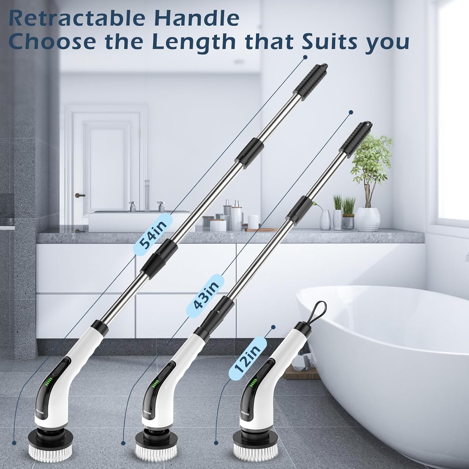 Electric Spin Scrubber, Power Shower Cleaning Brush with Long Handle - Image 2