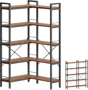 Huuger 5 Tier Bookshelf, L Shaped C...