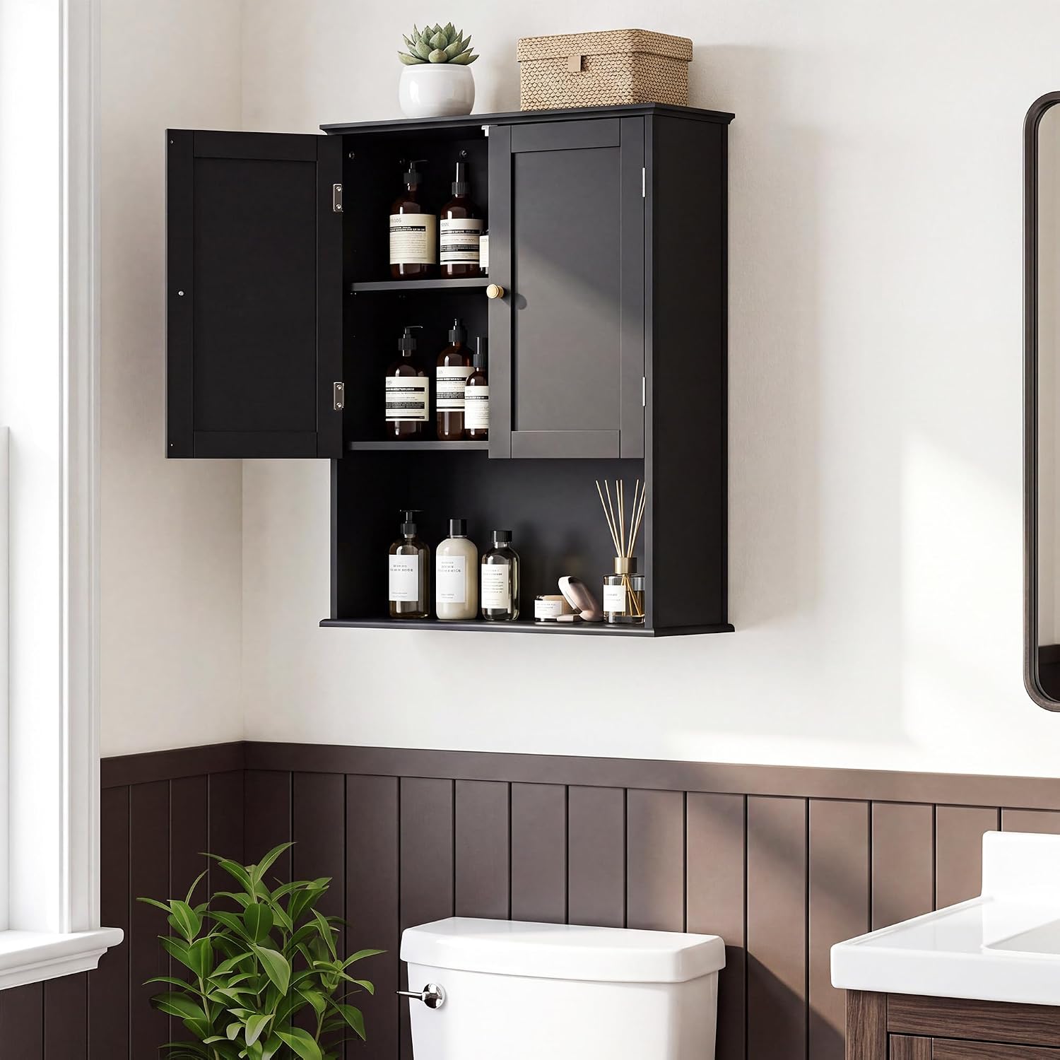 Bathroom Wall Cabinet, Black 30" x 24" Wall Mounted Medicine Cabinet, Over Toilet Storage Hanging Cabinet Adjustable Shelves Cupboard with Large Space for Laundry Room, Bedroom, Kitchen, Entryway - Image 9