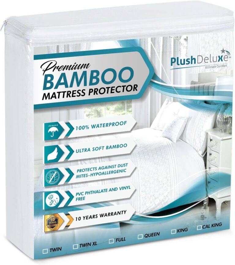 PlushDeluxe Bamboo Waterproof Mattress Protector, Queen Size, Ultra Soft