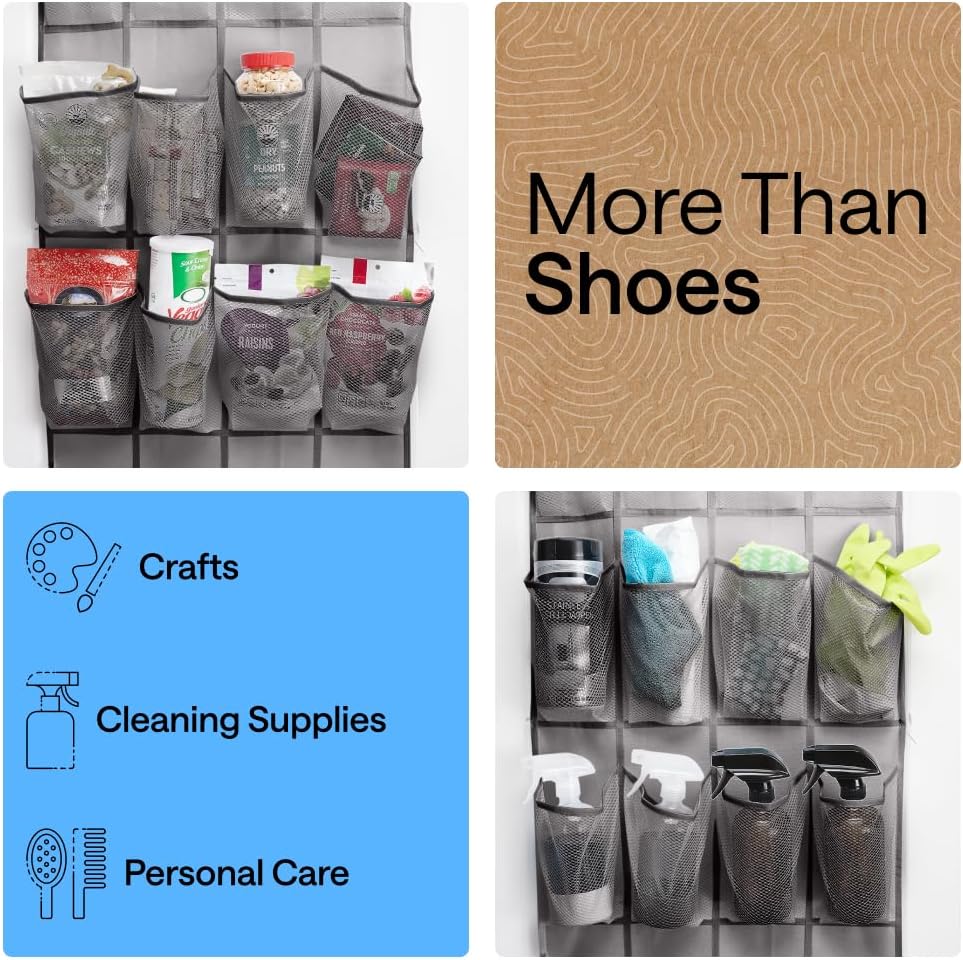 GORILLA GRIP Over the Door Shoe Organizer, 24 Large Pockets, Gray - Image 6