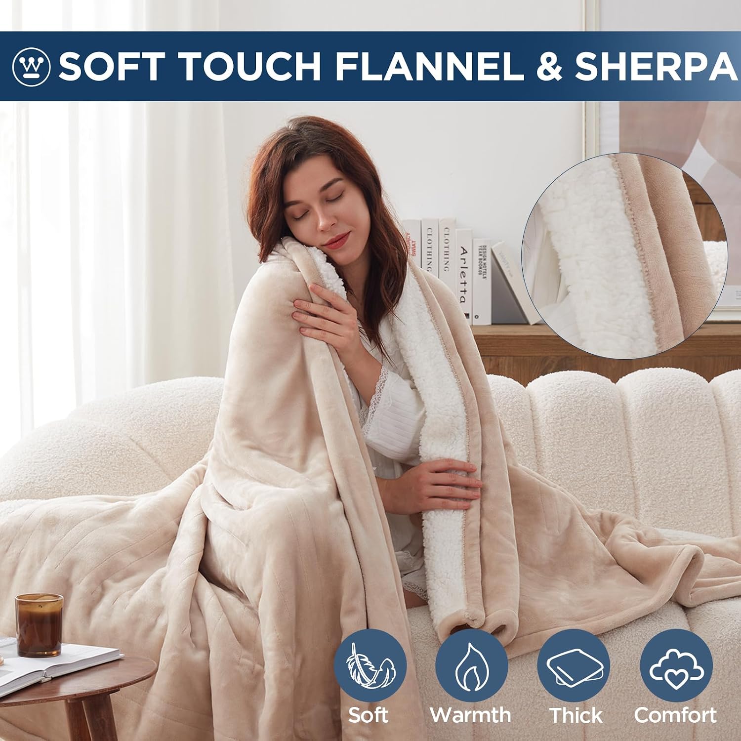 Westinghouse Heated Blanket Twin, 62"x84", Beige, ETL Certified - Image 5