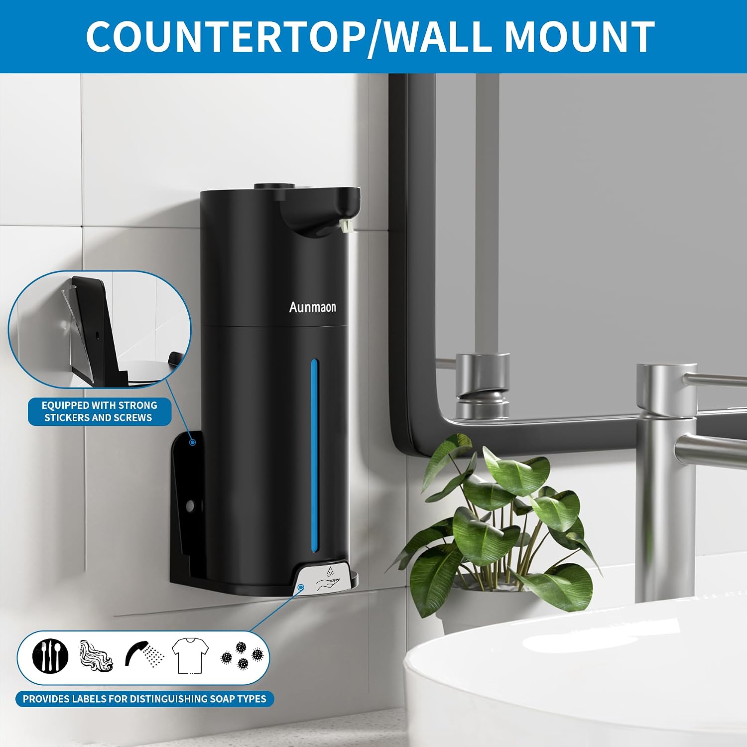 Automatic Soap Dispenser Touchless,15-Level,Kitchen Bathroom Black - Image 5