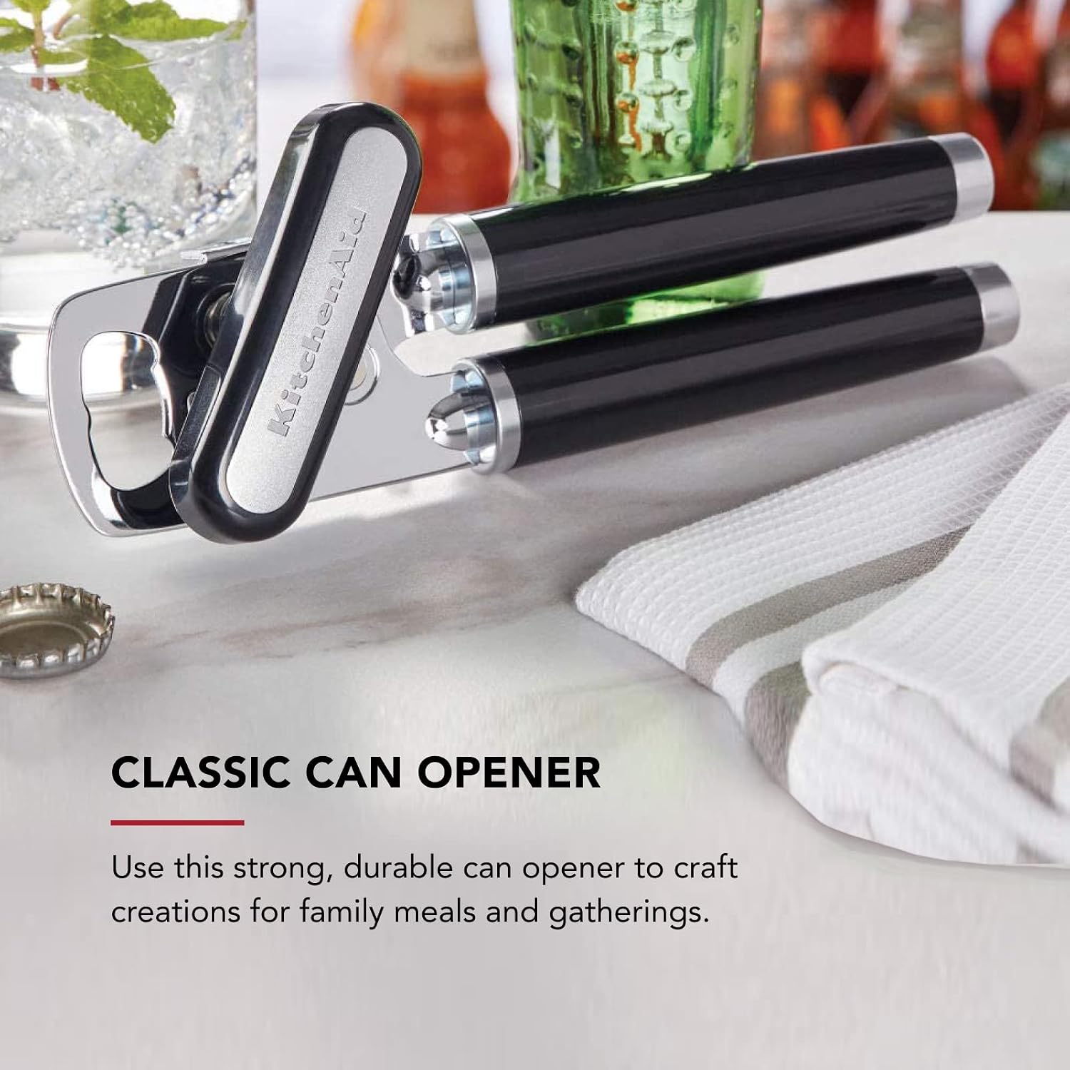 KitchenAid Classic Multifunction Can Opener and Bottle Opener Easy to Use, Razor Sharp Stainless Steel Cutting Wheel, Soft Ergonomic Handles, Black - Image 2
