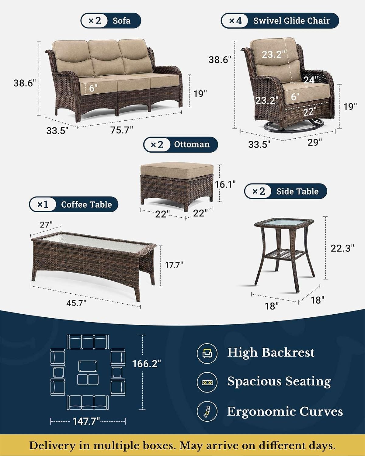 HILLGA Luxury Outdoor Patio Furniture Set with 6-Inch Thick Cushions - Image 7