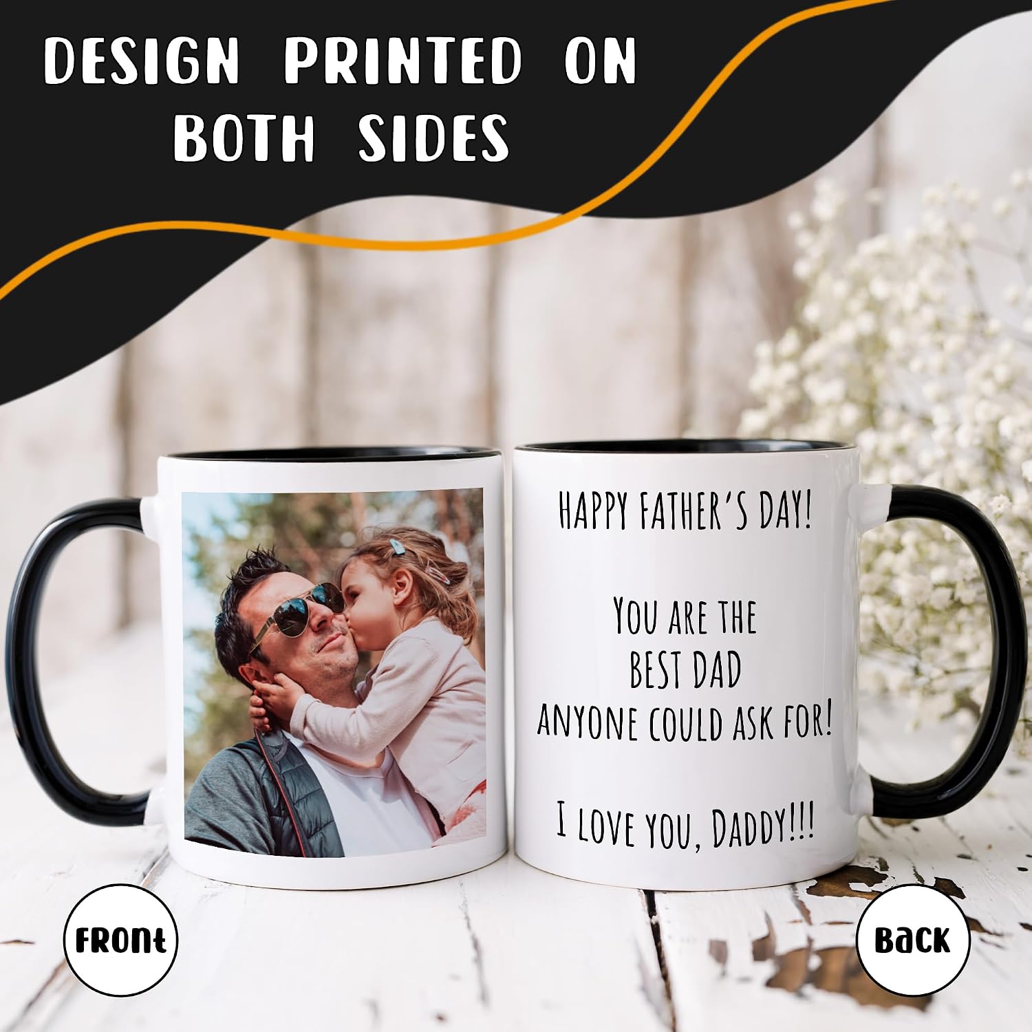 Personalized Coffee Mug, Custom Picture Text or Logo Ceramic Mug, Customized Gift for Men & Women, Taza Personalizada with Photo and Words, Customizable 11 Oz Tea Cup | White - Black - Image 4