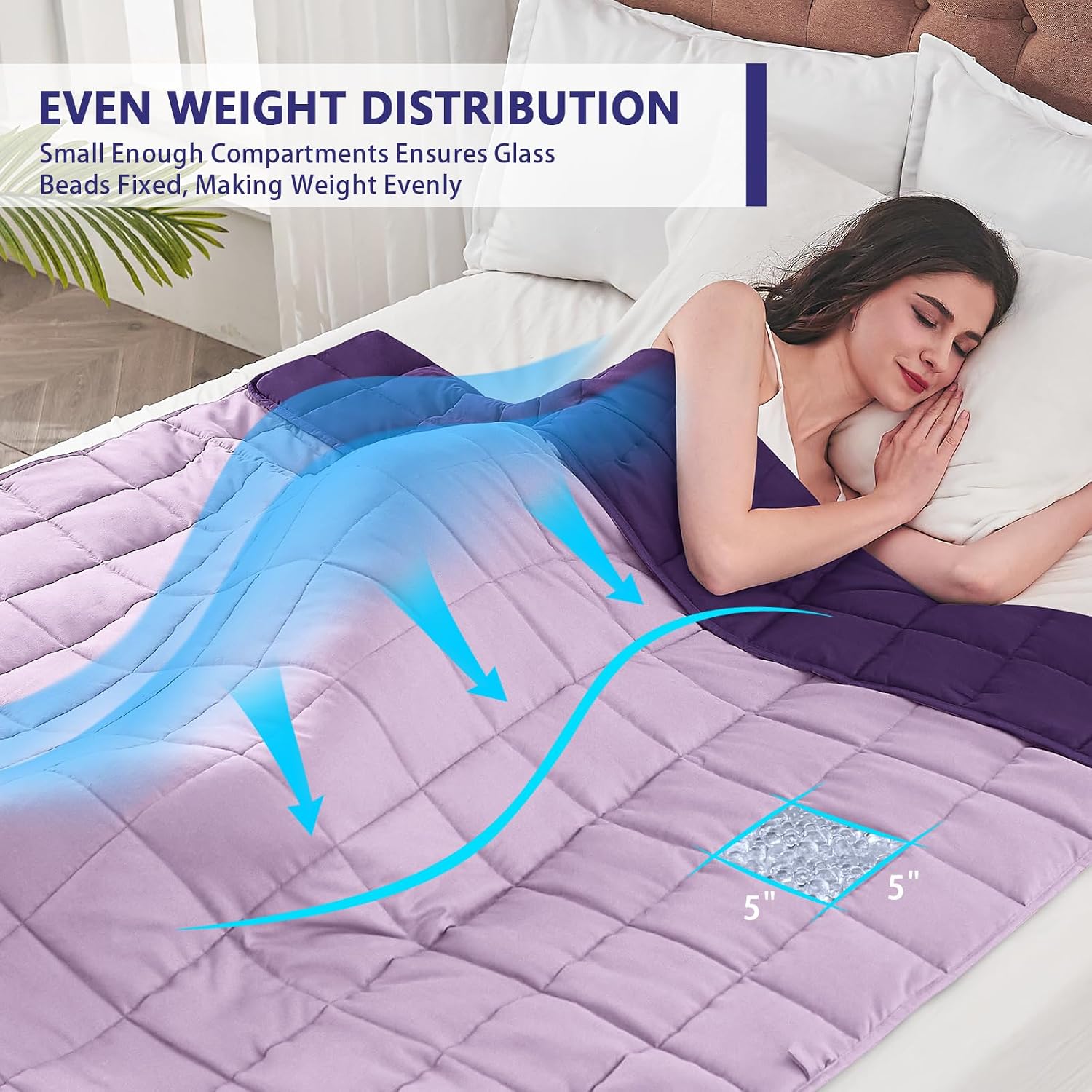 yescool Weighted Blanket for Adults 20lbs Queen Size, 60" x 80", Purple - Image 3