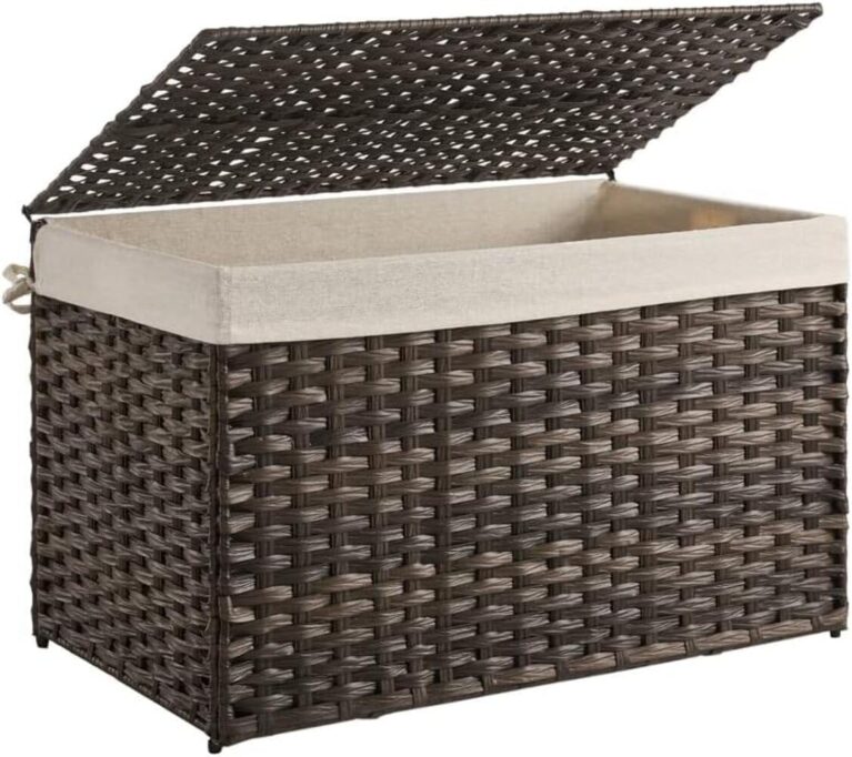 SONGMICS Woven Storage Basket with Lid, 42.3 Gallon (160L), Foldable