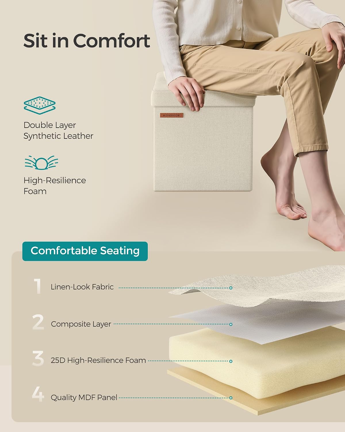 SONGMICS Small Folding Storage Ottoman, 11.8 x 11.8 x 11.8 in - Image 5