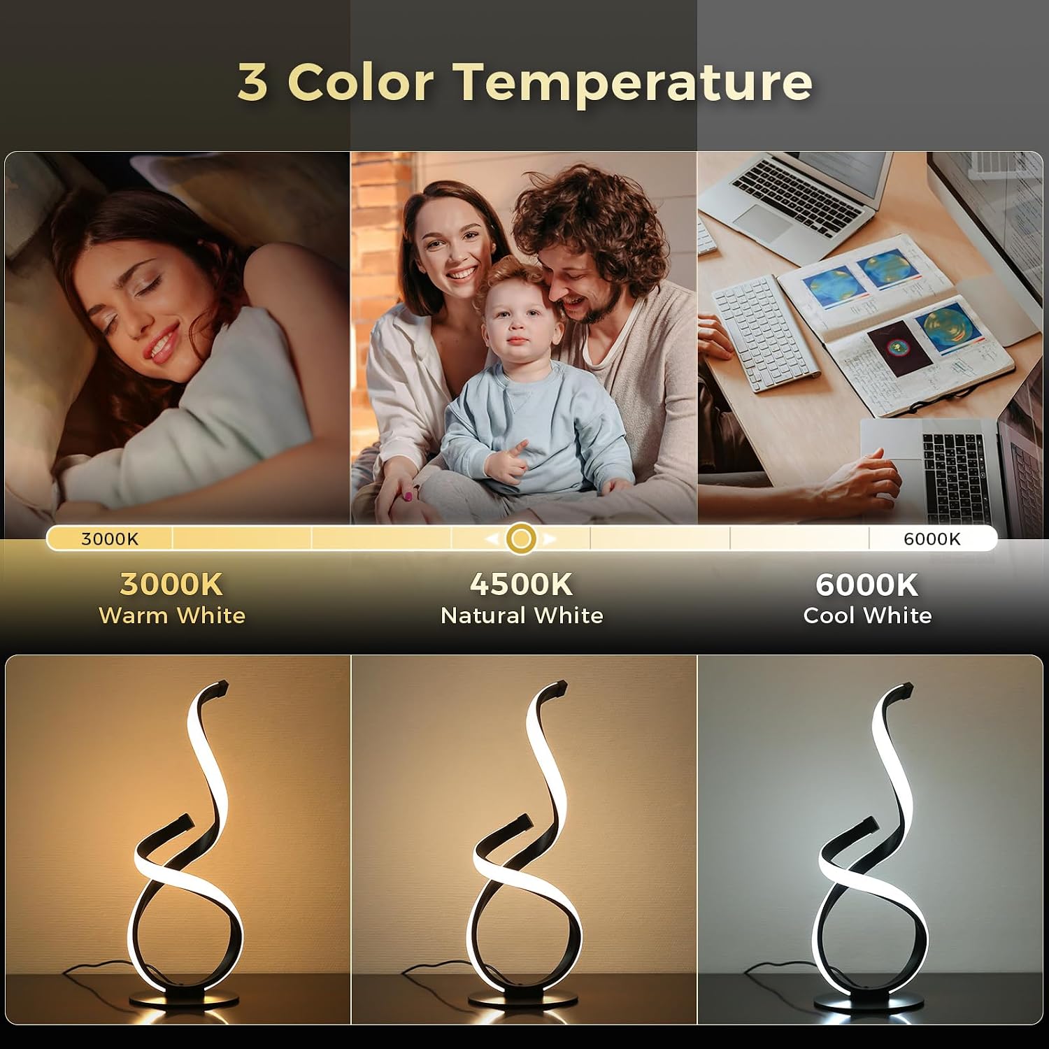 2 Pack Modern Table Lamps for Nightstand, LED Spiral Touch Light - Image 4