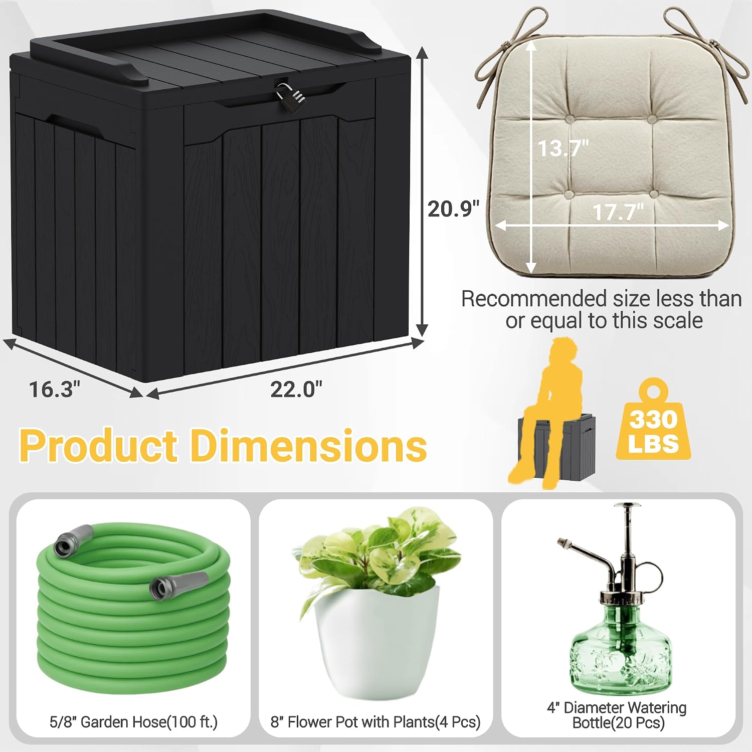 Greesum Outdoor Storage Box 31 Gallon Storage Box with Lid for Patio Furniture, Garden Tools, Pool Supplies, Waterproof and UV Resistant, Lockable, Dark Black - Image 7