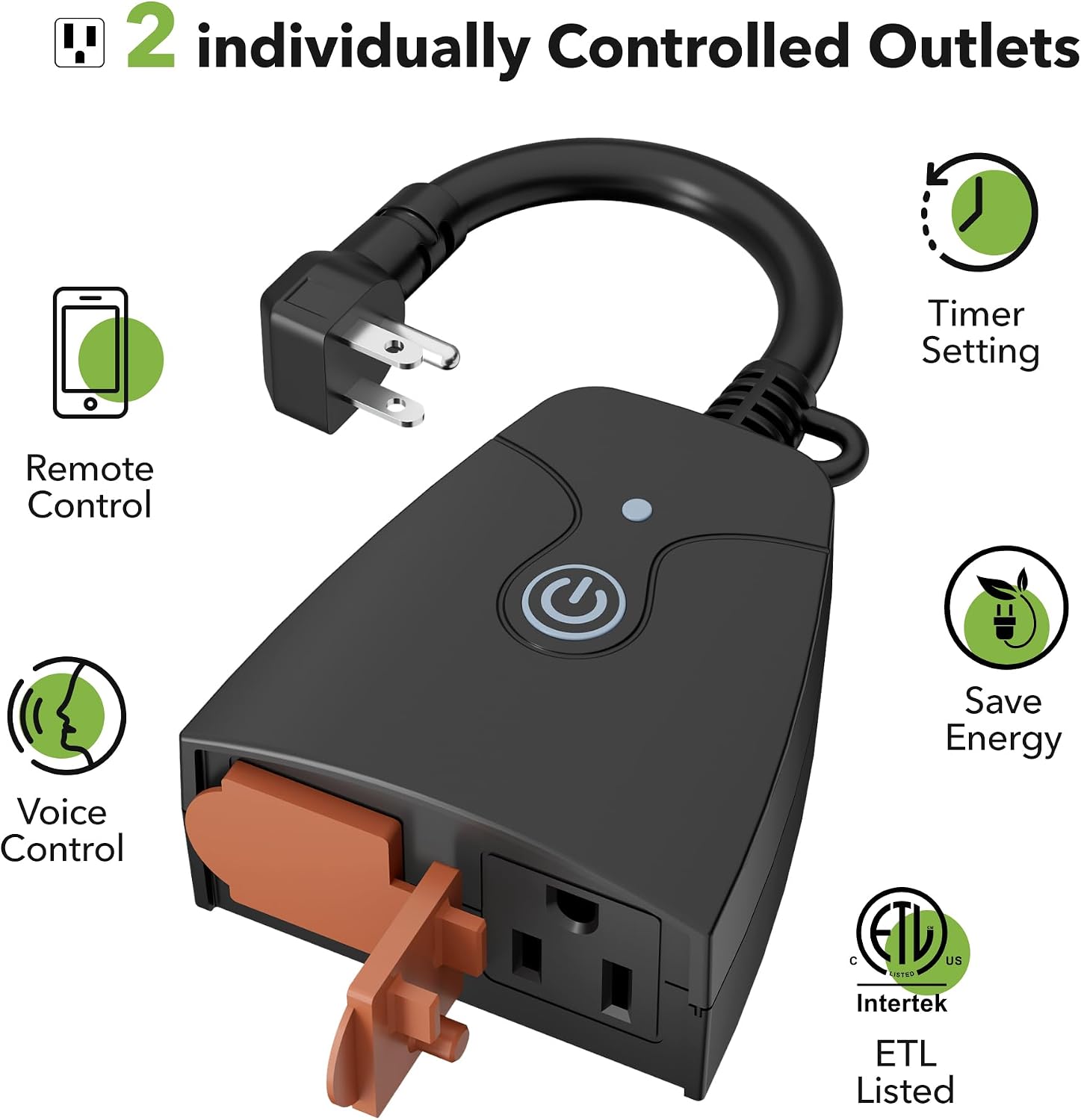 HBN Outdoor Smart Plug, WiFi Heavy Duty 2 Outlet Timer, 1 Pack, 2.4GHz - Image 3