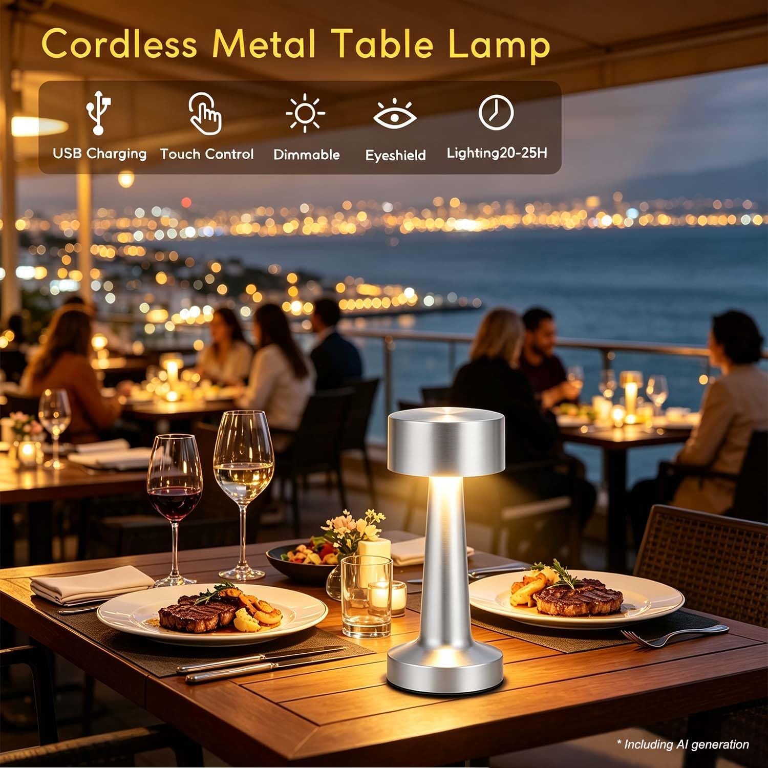 HPUFKOT Portable LED Table Lamp, 3-Levels Brightness Metal Desk Lamp,3 Color Touch Control Rechargeable Lamp, Ideal Bedside Lamp for Nightstand,Bedroom, Living Room (Silver) - Image 4