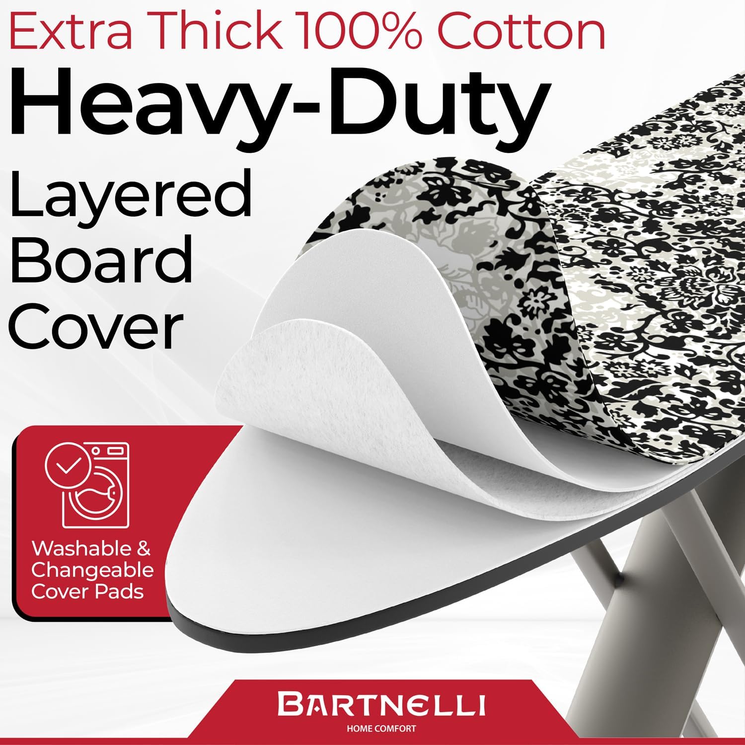 Bartnelli Pro Luxury Ironing Board - Extra Wide 51x19 Ironing Surface, Ultra-Premium Aluminum Build, Includes Steam Iron Rest, Adjustable Height, Foldable, European Made - Image 2