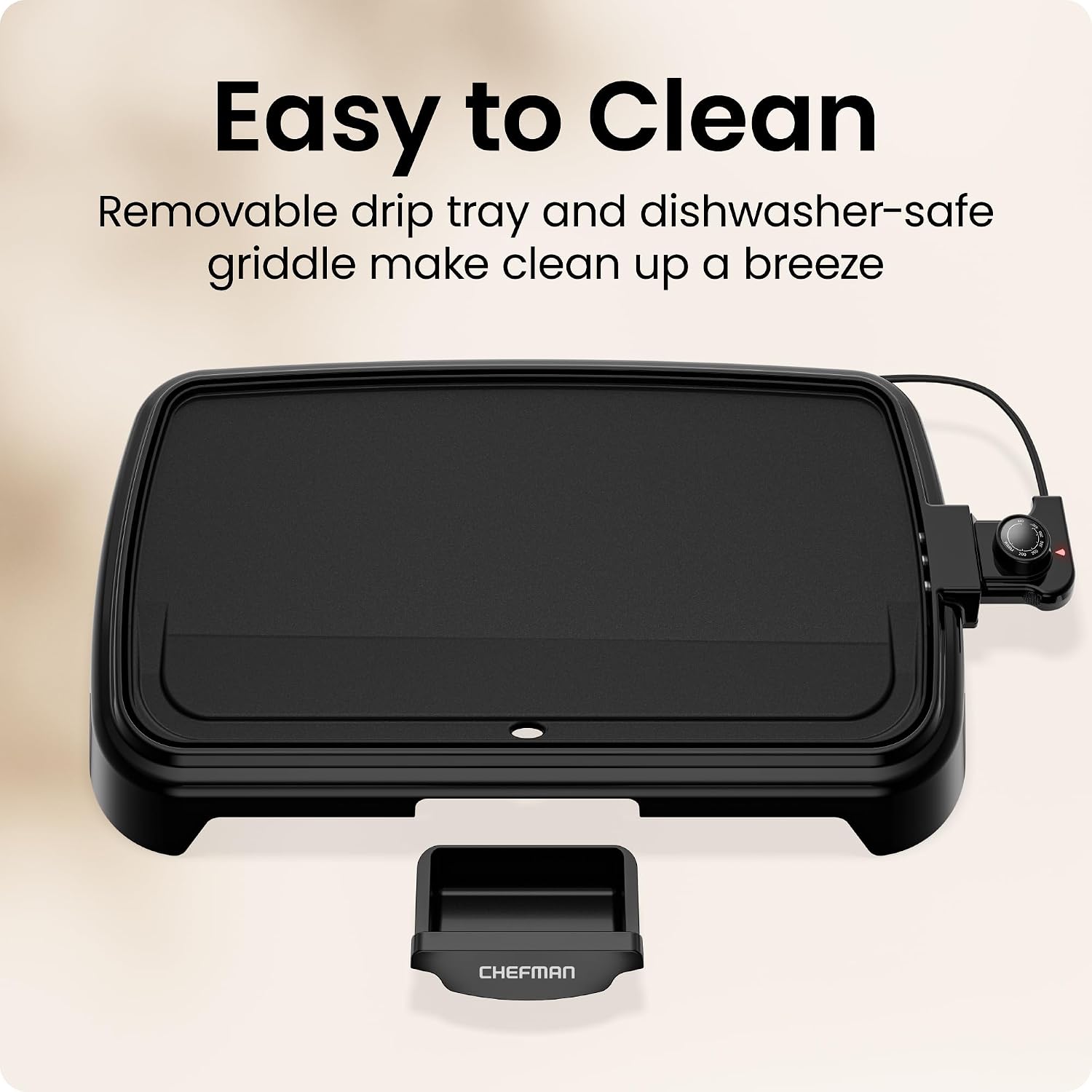 Chefman XL Electric Griddle with Removable Temperature Control, Immersible Flat Top Grill, Burger, Eggs, Pancake Griddle, Nonstick Extra Large Cooking Surface, Slide Out Drip Tray, 10 x 20 Inch - Image 5