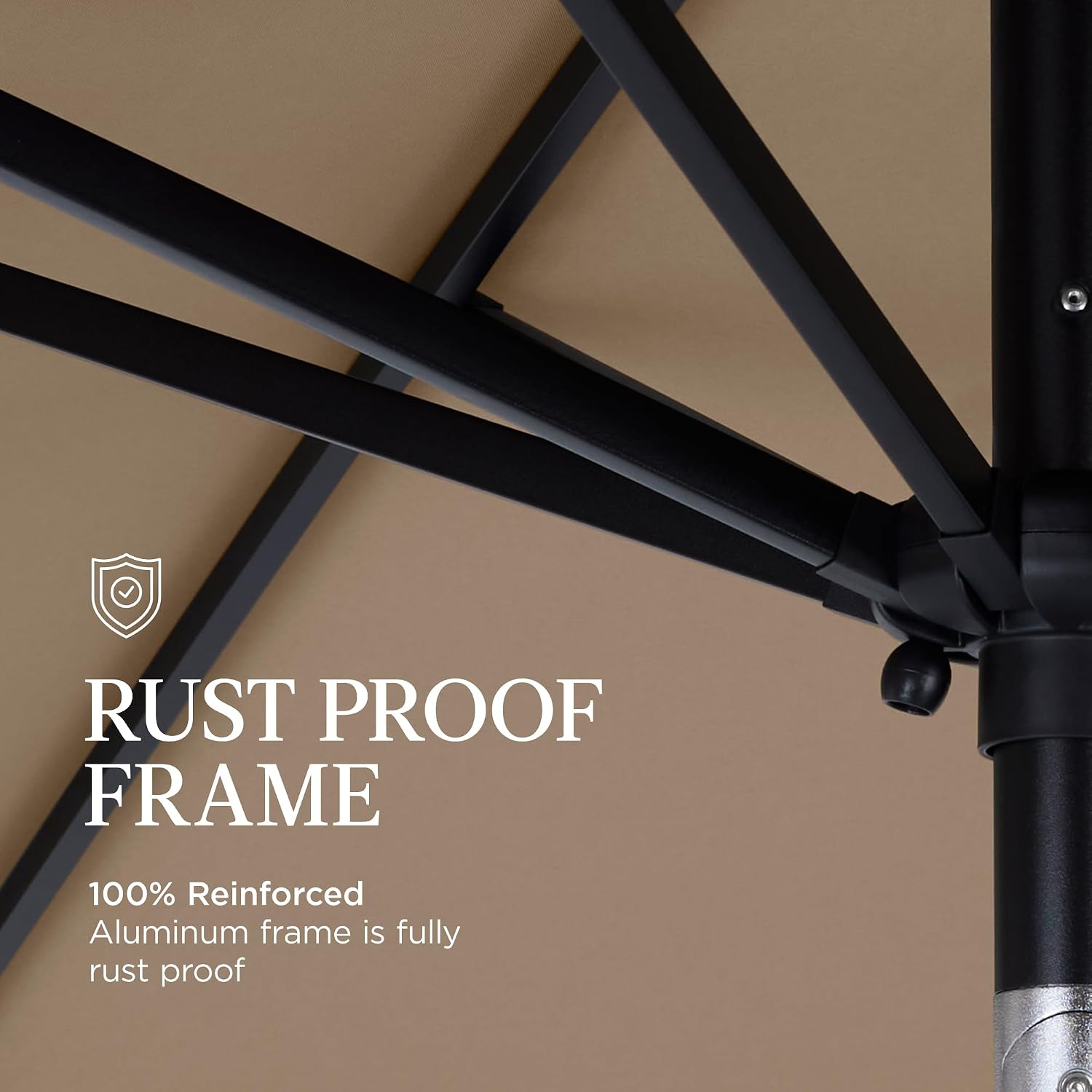 9ft Commercial Grade Patio Umbrella, 5-Year Fade Resistant 260 GSM Polyester Canopy, Rustproof Aluminum Frame, Smooth Tilt & Crank for Patio, Restaurant, Pool & Deck - Tan - Image 6