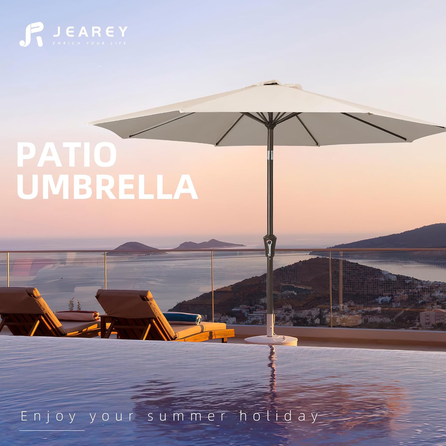 JEAREY 10FT Outdoor Patio Umbrella, Market Umbrella, Beige - Image 7