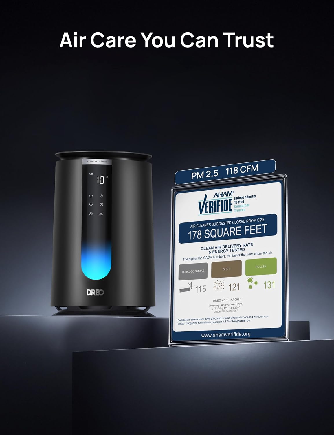 DREO Smart Air Purifier for Home, AHAM VERIFIDE Air Cleaner for Bedroom, Pets, Smoke, Dust, Pollen & Odors, Wi-Fi/Voice/Alexa, PM2.5 Monitor, Auto, Turbo, HEPA Sleep Mode, DR-HAP008S Black (Dreo 338S) - Image 2