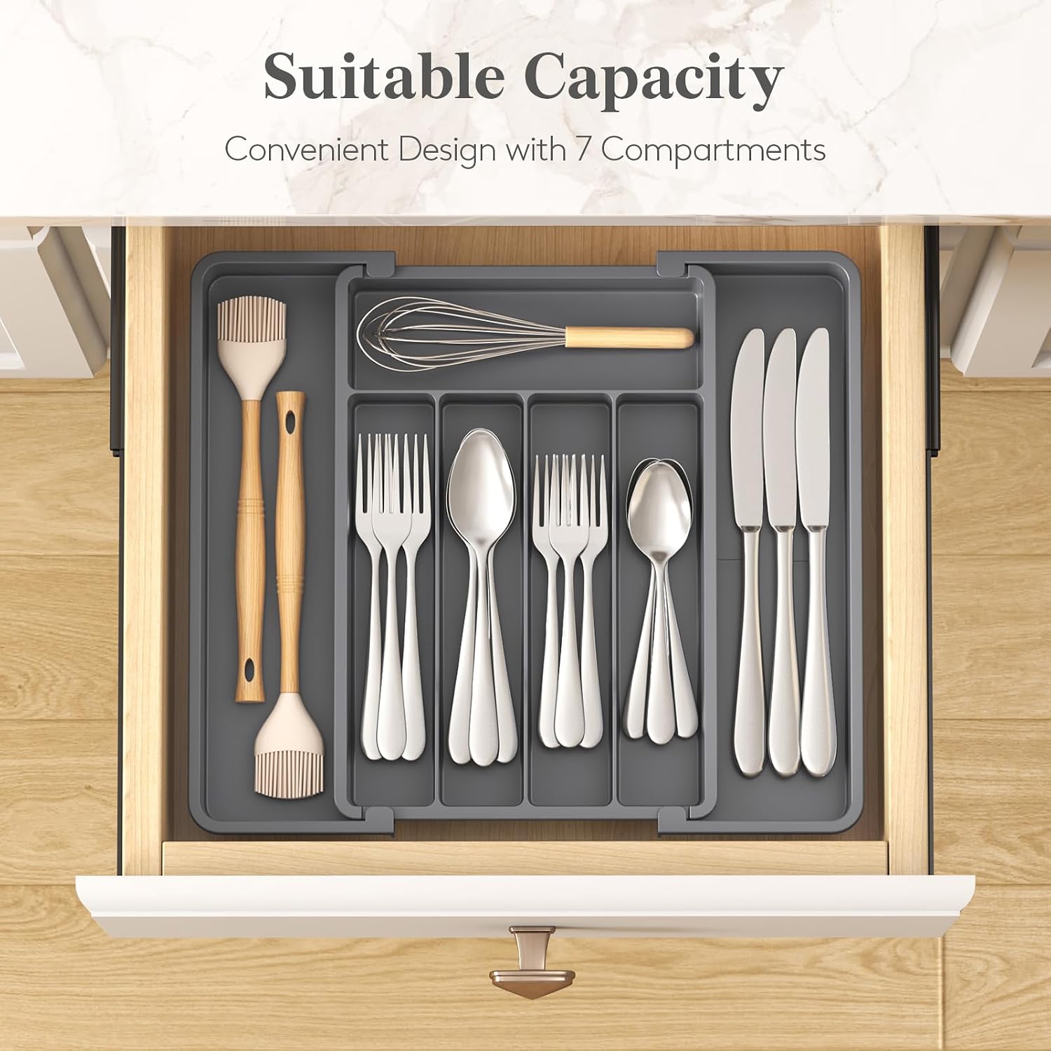 Lifewit Expandable Silverware Drawer Organizer, Kitchen Utensil Tray - Image 3
