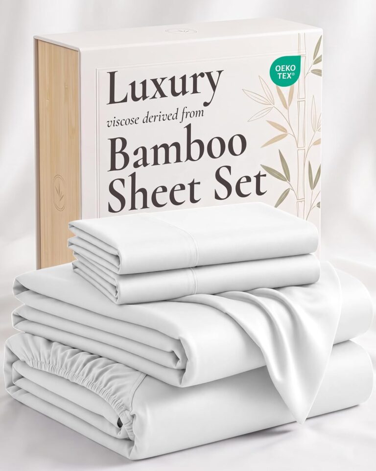 Hotel Sheets Direct 4 Piece Bed Sheet Set Queen Size, 100% Viscose Derived from Bamboo Sheets Set with 2 Pillowcases, Cooling & Breathable Luxury Bedding, Moisture-Wicking & Silky Soft Texture, White