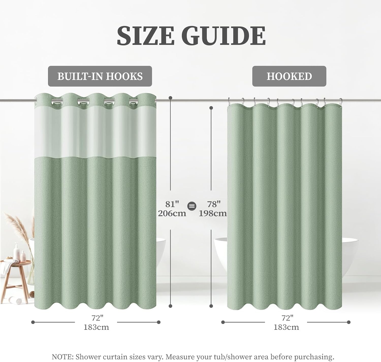 BTTN 72x81 Ringless Linen Look Shower Curtain with Snap in Liner Sage Green - Image 2