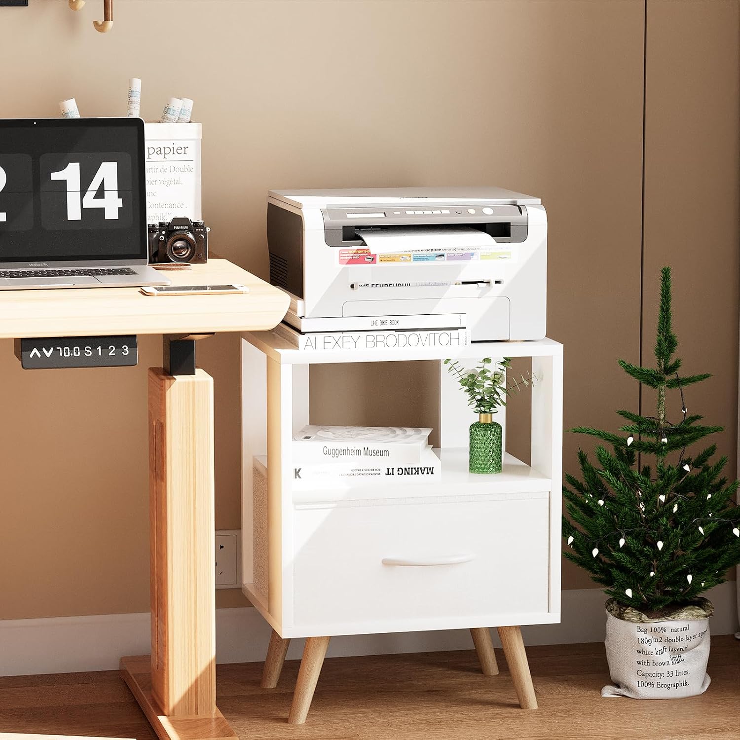 Aenuert Night Stand, White Kids Nightstand with Drawer, Nursery Side Table with Open Storage, 2-Tier Modern End Table, Bedside Table for Small Space, Living Room, Bedroom - Image 9