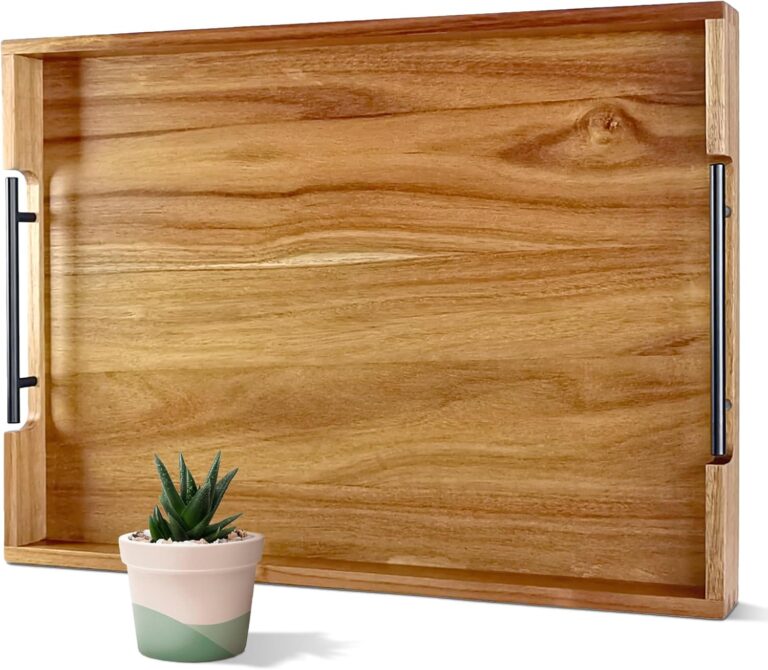22 Inches Wooden Serving Tray with Handles, Acacia Ottoman Tray