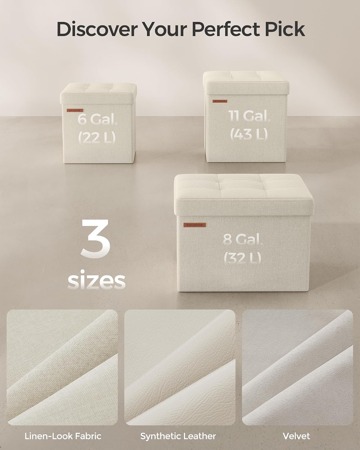 SONGMICS Small Folding Storage Ottoman, 11.8 x 11.8 x 11.8 in - Image 6