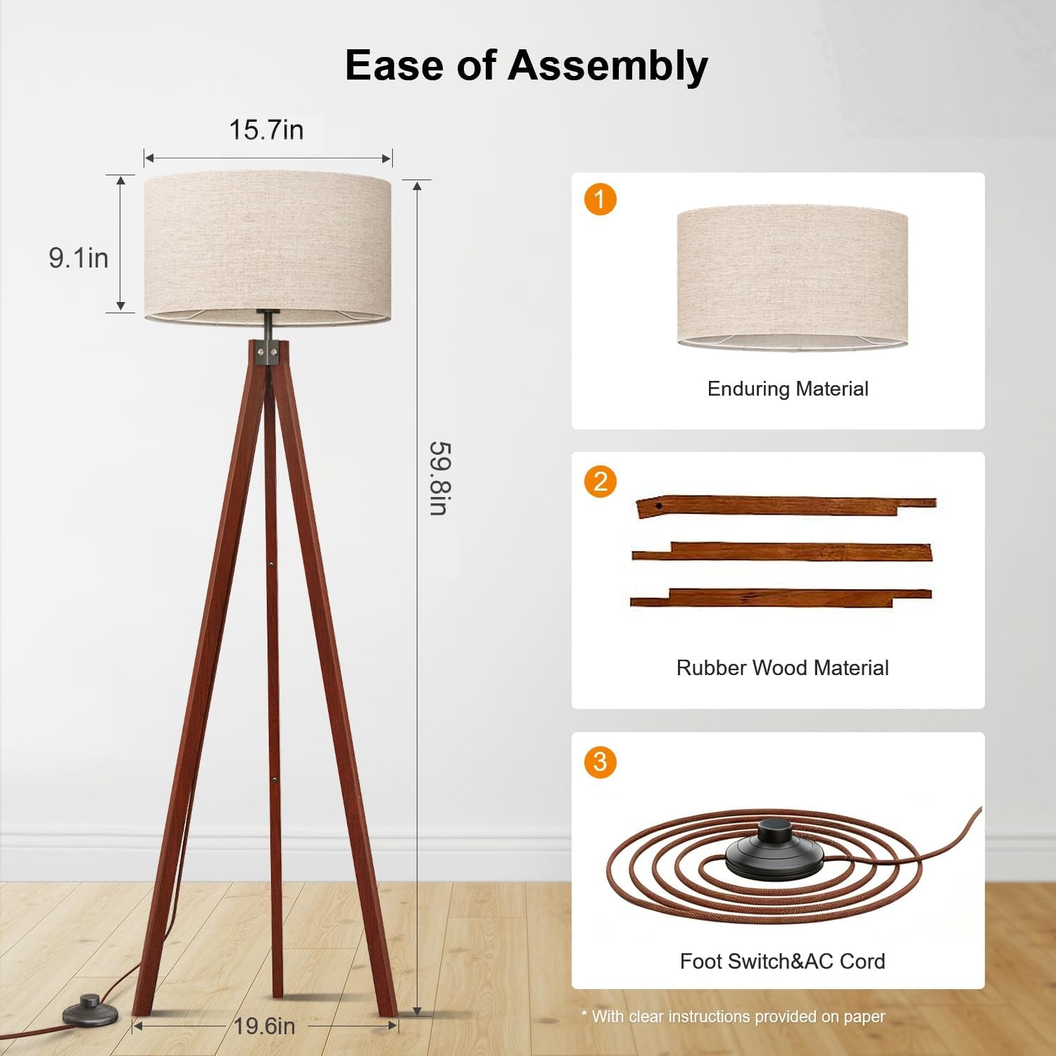 LEPOWER Tripod Floor Lamp Mid Century Modern Standing Lamps for Living Room - Image 9