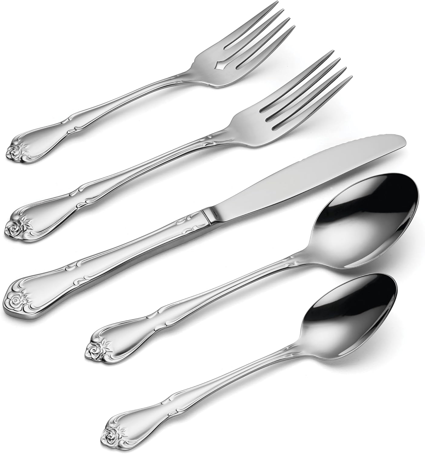 Oneida True Rose 45 Piece Everyday Flatware, Service for 8, 18/0 Stainless Steel, Silverware Set, Silver - Image 3