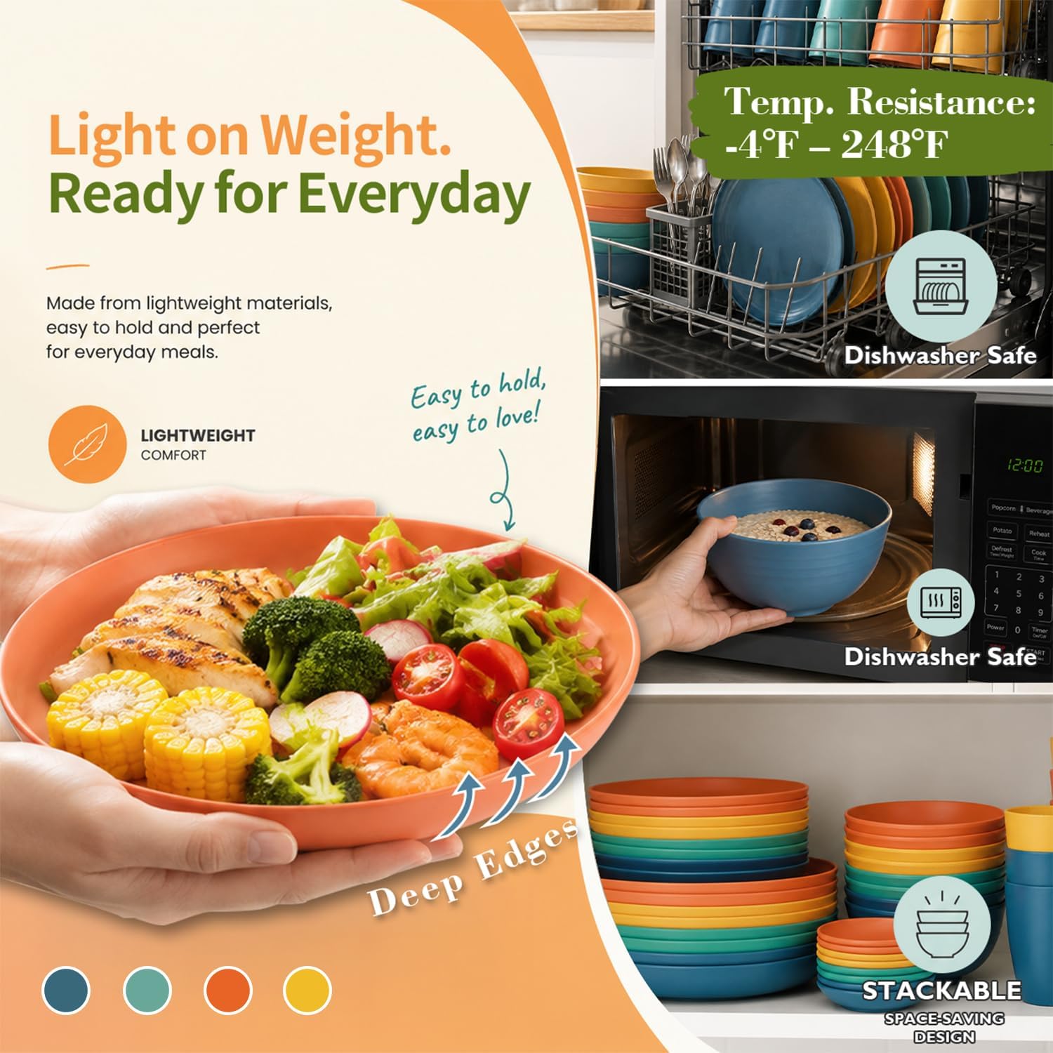 Wrova Plates and Bowls Sets, Wheat Straw Dinnerware Sets,Dishes Set for 8 - Image 5