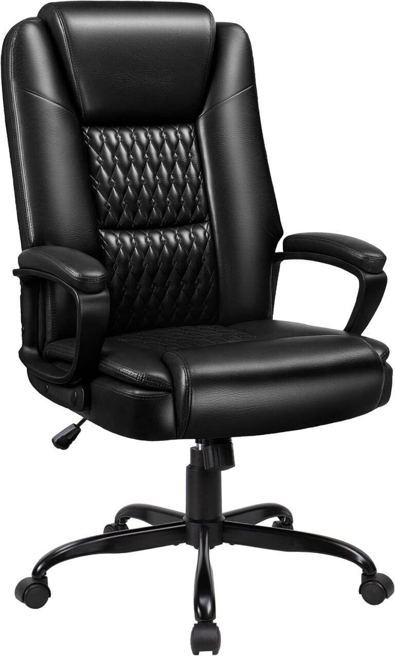 Executive Office Chair, High Back Ergonomic Desk Chair with Lumbar Support, Adjustable Big and Tall Computer Chair, 360° Swivel, PU Leather, Black