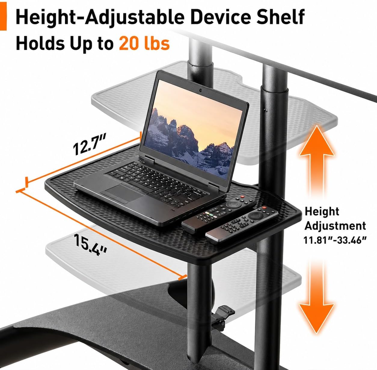 Perlegear Rolling TV Stand for 32-84 Inch TV, Mobile TV Cart up to 100lbs, Adjustable Height Outdoor TV Cart with Heavy-Duty Base, VESA 600x400mm, Portable TV Stand on Wheels for Livingroom PGTVMC05-1 - Image 5