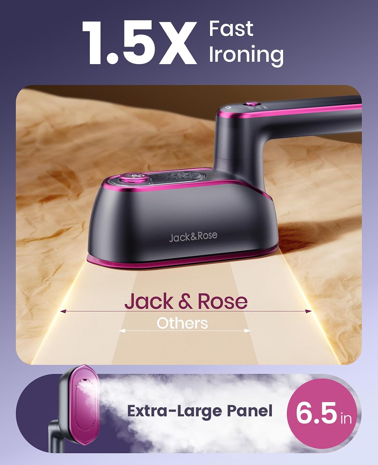 Jack & Rose Travel Steamer Iron for Clothes,1200w Iron Steamer,Portable Handheld Travel Size Steamer iron,8S Fast Heat-Up,Large Ceramic Heat Panel - Image 6