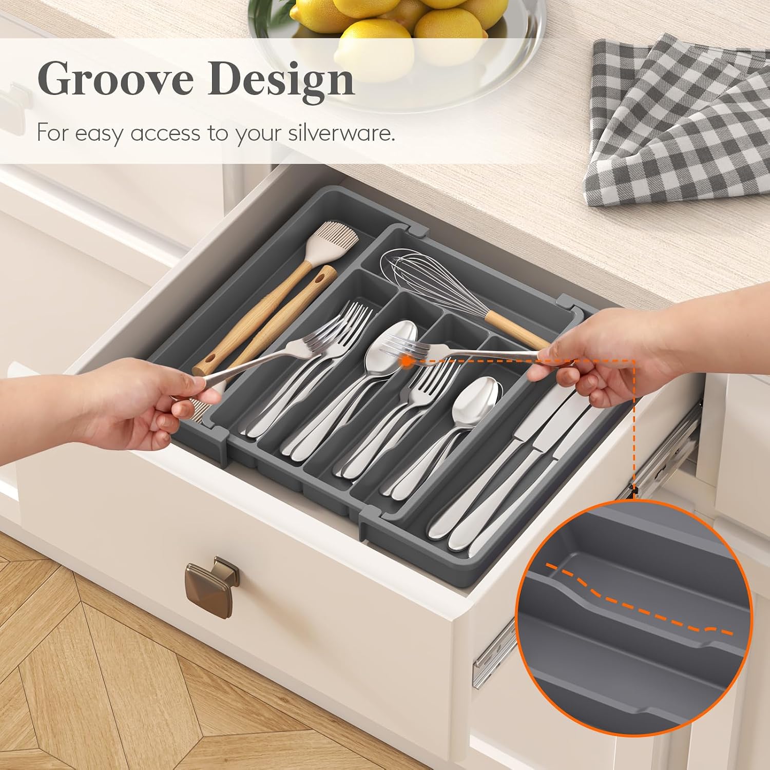 Lifewit Expandable Silverware Drawer Organizer, Kitchen Utensil Tray - Image 7