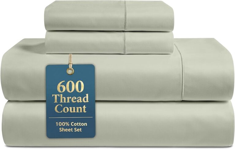 600TC 100% Long-Staple Cotton King Sheets - Soft Sateen Weave, Mineral
