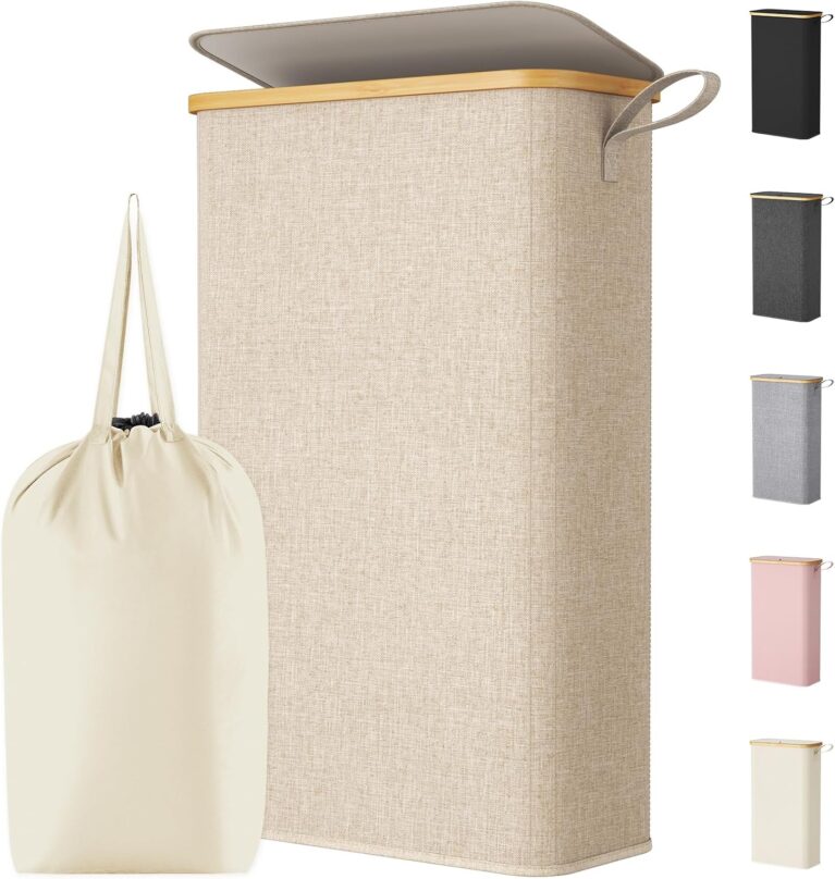 Lifewit 65L Slim Laundry Hamper with Lid and Removable Bag, Beige
