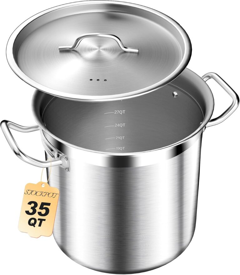 STOCKPOT Commercial Grade Large Stock Pots - Soup Pot with Lid - Non-Nickel Stainless Steel - Healthy Cookware Polished Stockpots - Heavy Duty - 35 Quart (8.8Gallon)