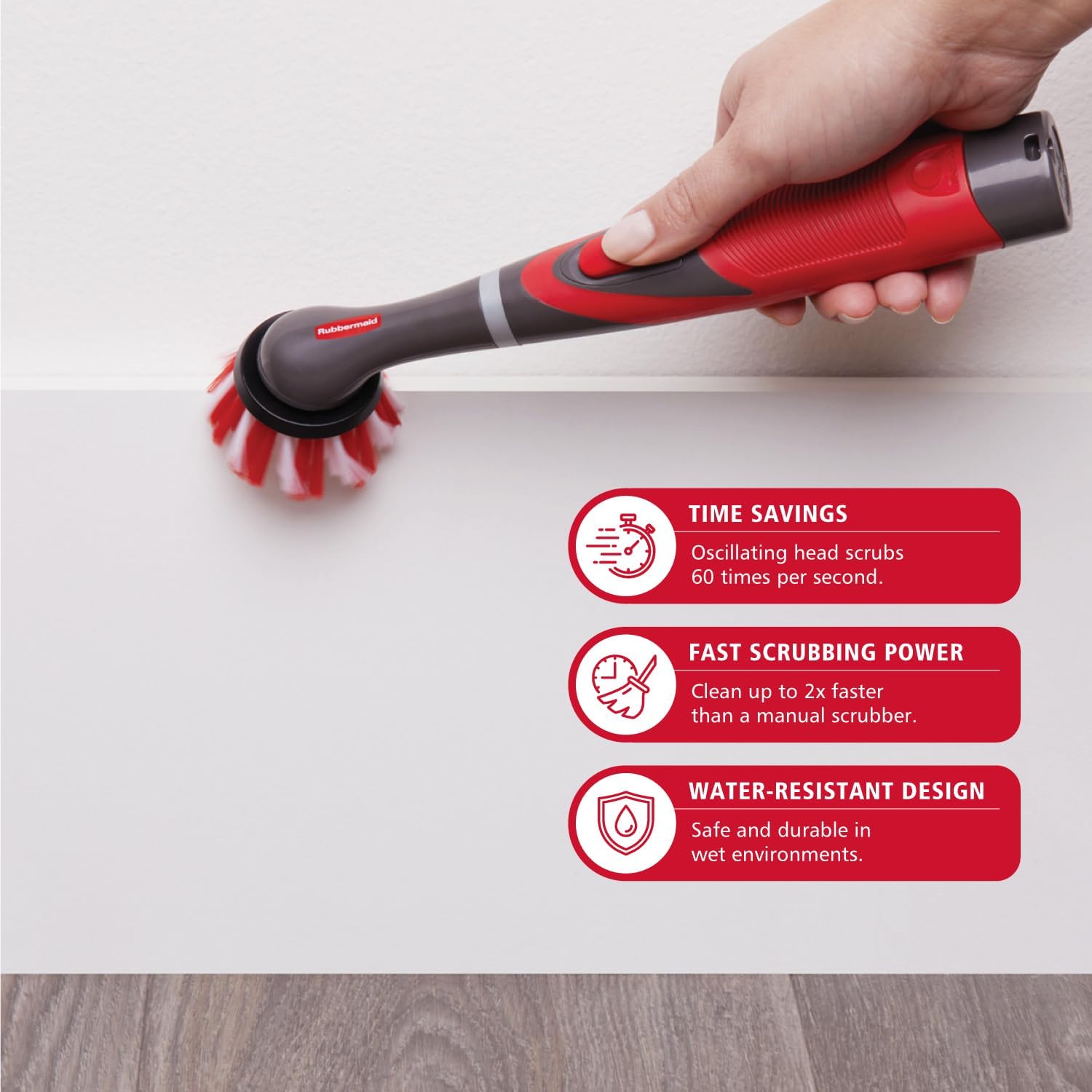 Rubbermaid Reveal Power Scrubber 18-Piece Kit, Cordless Electric Battery Powered Scrub Brush, Water Resistant, for Home/Kitchen/Bathroom/Grout/Tile/Shower/Tub - Image 2