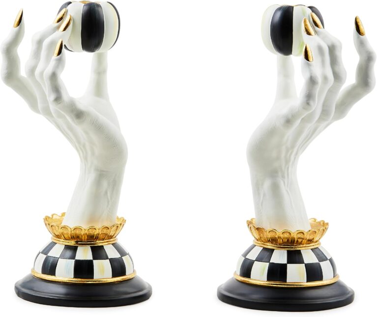 MACKENZIE-CHILDS Resin Haunted House Spooky Hand Candle Holder Set