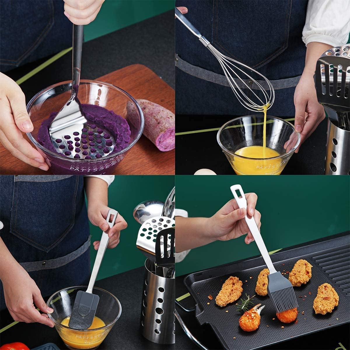 Stainless Steel Cooking Utensils Set, Berglander 13 Pieces Kitchen Utensils Set, Kitchen Tools Set With Utensil Holder Non-Stick And Heat Resistant,Dishwasher Safe, Easy to Clean (13 Packs) - Image 7
